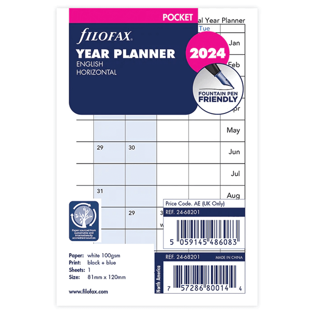 Filofax 2024 Pocket Horizontal Year Planner